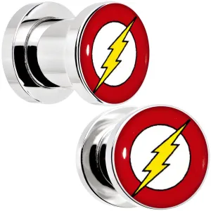 0 Gauge Stainless Steel Licensed The Flash Logo Screw Fit Plug Set