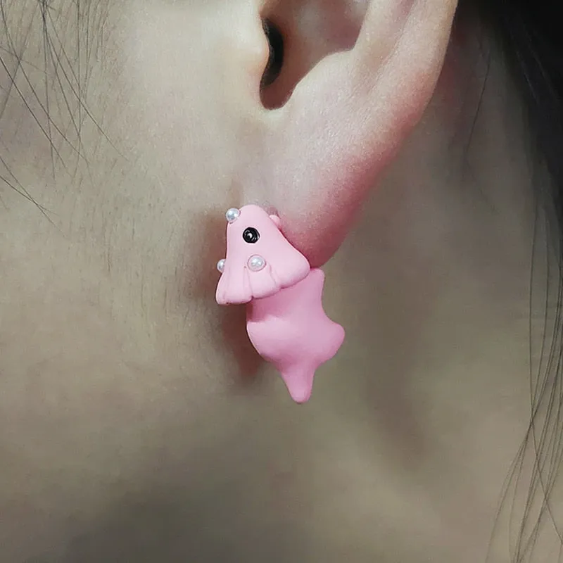 1 Pair Cute Animal Bite Earring Cartoon Soft Clay Animal Earrings