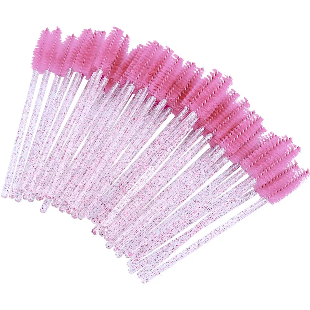 100PCS Crystal Eyelash Mascara Brushes Wands Applicator Makeup Kits (Pink) Pink