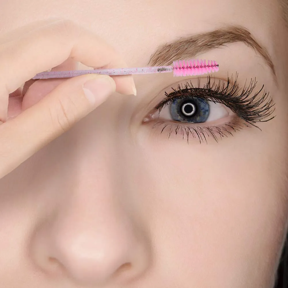 100PCS Crystal Eyelash Mascara Brushes Wands Applicator Makeup Kits (Pink) Pink