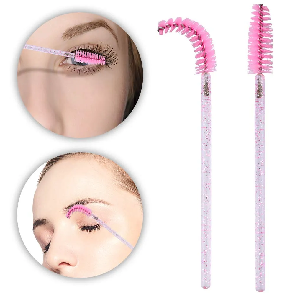 100PCS Crystal Eyelash Mascara Brushes Wands Applicator Makeup Kits (Pink) Pink