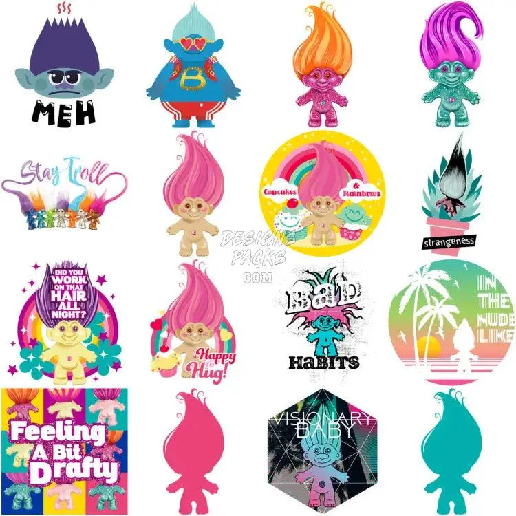 101 Movie Troll Cartoon Designs Bundle PNG