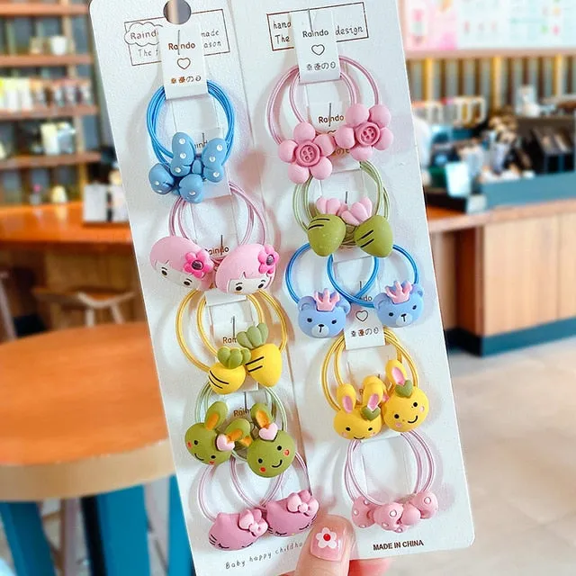 10/20 Pcs/Bag Children Cute Cartoon Shiny Flower Hair Bands Girls Baby Lovely Scrunchies Rubber Bands Kids Hiar Accessories