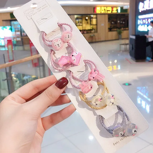 10/20 Pcs/Bag Children Cute Cartoon Shiny Flower Hair Bands Girls Baby Lovely Scrunchies Rubber Bands Kids Hiar Accessories