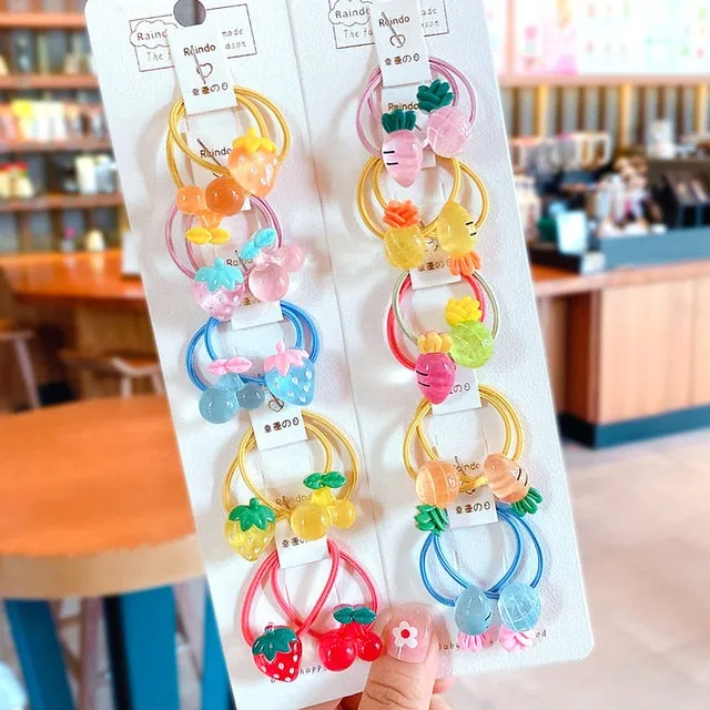 10/20 Pcs/Bag Children Cute Cartoon Shiny Flower Hair Bands Girls Baby Lovely Scrunchies Rubber Bands Kids Hiar Accessories