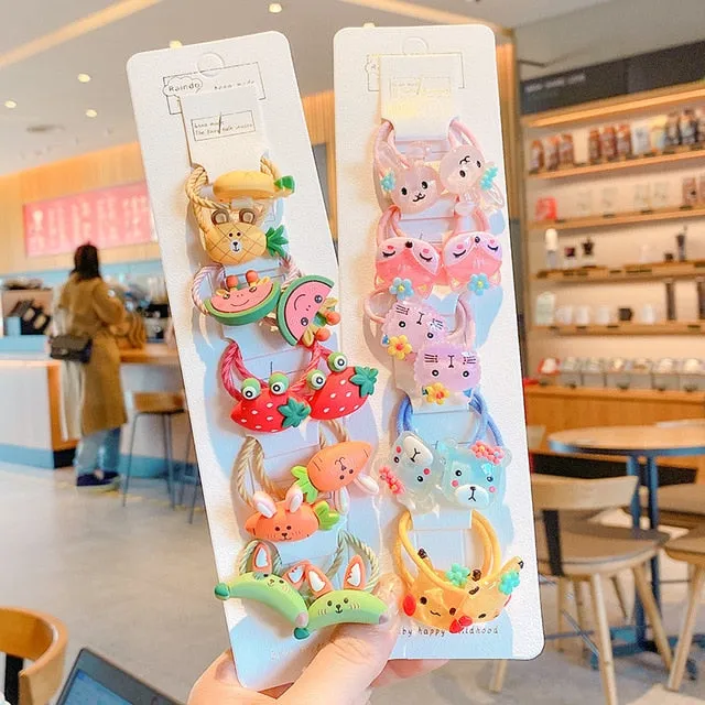 10/20 Pcs/Bag Children Cute Cartoon Shiny Flower Hair Bands Girls Baby Lovely Scrunchies Rubber Bands Kids Hiar Accessories