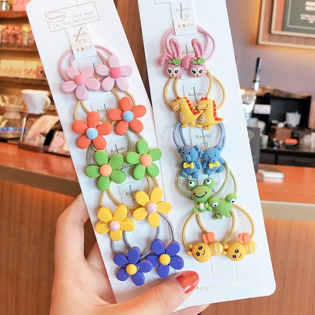 10/20 Pcs/Bag Children Cute Cartoon Shiny Flower Hair Bands Girls Baby Lovely Scrunchies Rubber Bands Kids Hiar Accessories