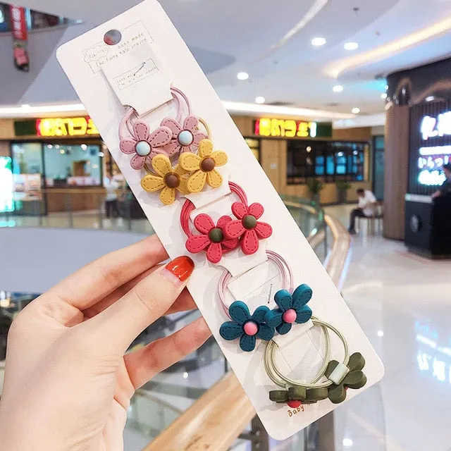 10/20 Pcs/Bag Children Cute Cartoon Shiny Flower Hair Bands Girls Baby Lovely Scrunchies Rubber Bands Kids Hiar Accessories