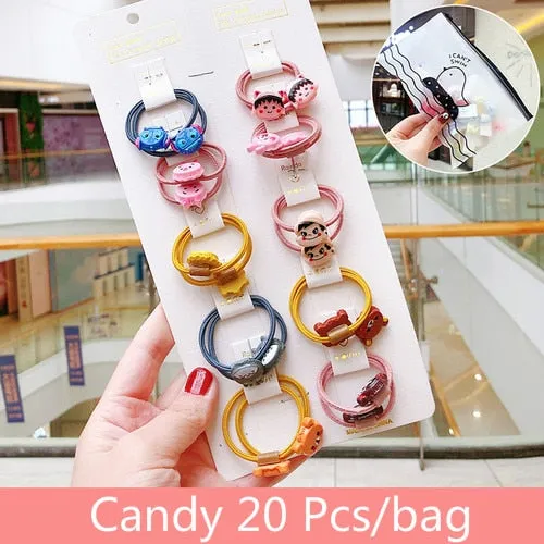 10/20 Pcs/Bag Children Cute Cartoon Shiny Flower Hair Bands Girls Baby Lovely Scrunchies Rubber Bands Kids Hiar Accessories