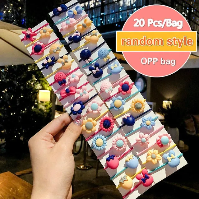 10/20 Pcs/Bag Children Cute Cartoon Shiny Flower Hair Bands Girls Baby Lovely Scrunchies Rubber Bands Kids Hiar Accessories