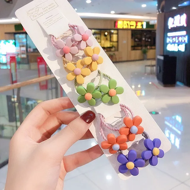 10/20 Pcs/Bag Children Cute Cartoon Shiny Flower Hair Bands Girls Baby Lovely Scrunchies Rubber Bands Kids Hiar Accessories