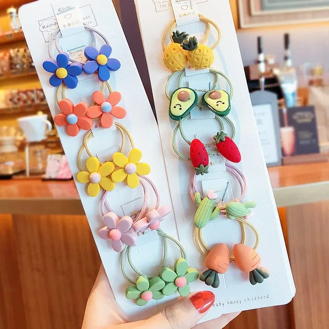 10/20 Pcs/Bag Children Cute Cartoon Shiny Flower Hair Bands Girls Baby Lovely Scrunchies Rubber Bands Kids Hiar Accessories