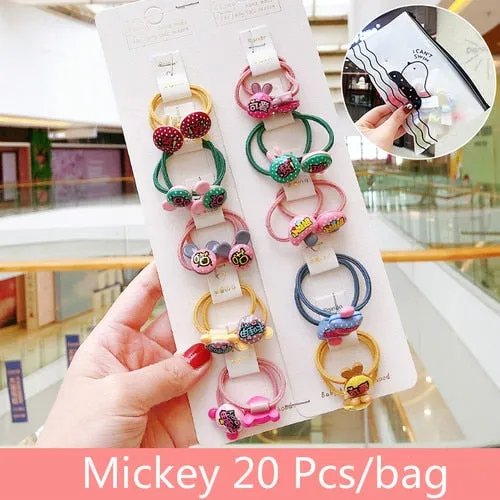 10/20 Pcs/Bag Children Cute Cartoon Shiny Flower Hair Bands Girls Baby Lovely Scrunchies Rubber Bands Kids Hiar Accessories