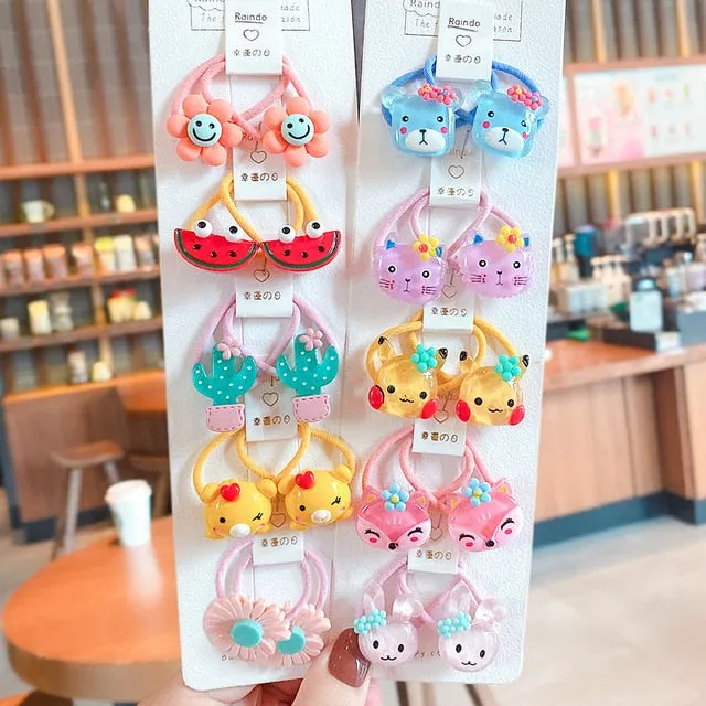 10/20 Pcs/Bag Children Cute Cartoon Shiny Flower Hair Bands Girls Baby Lovely Scrunchies Rubber Bands Kids Hiar Accessories