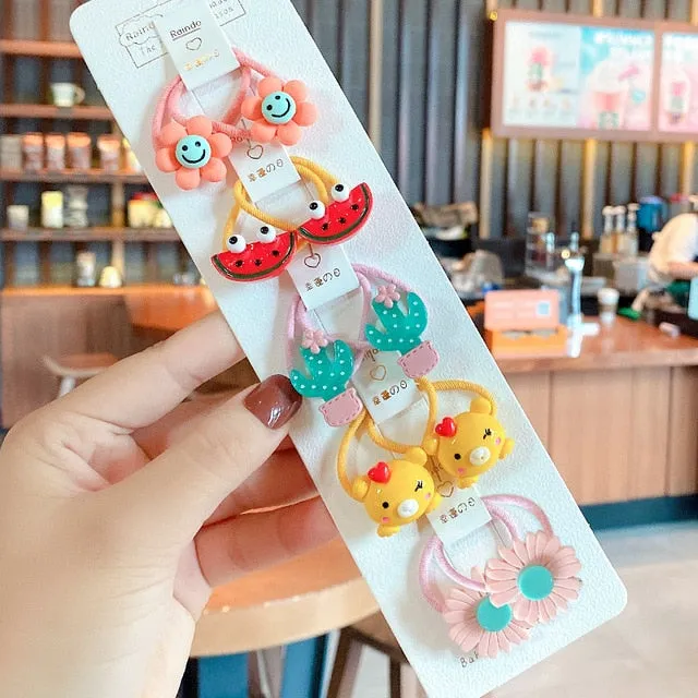 10/20 Pcs/Bag Children Cute Cartoon Shiny Flower Hair Bands Girls Baby Lovely Scrunchies Rubber Bands Kids Hiar Accessories