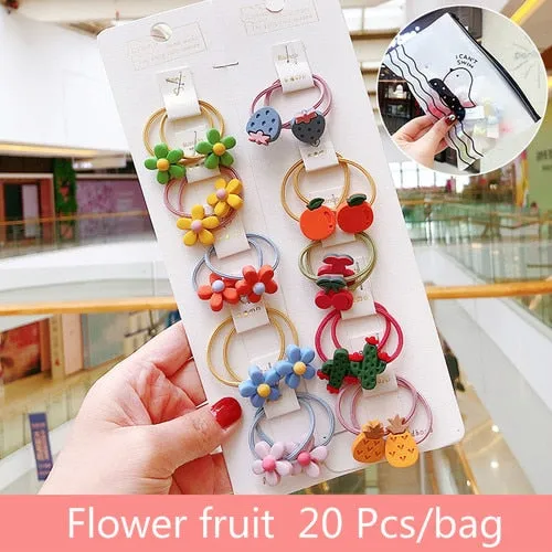 10/20 Pcs/Bag Children Cute Cartoon Shiny Flower Hair Bands Girls Baby Lovely Scrunchies Rubber Bands Kids Hiar Accessories