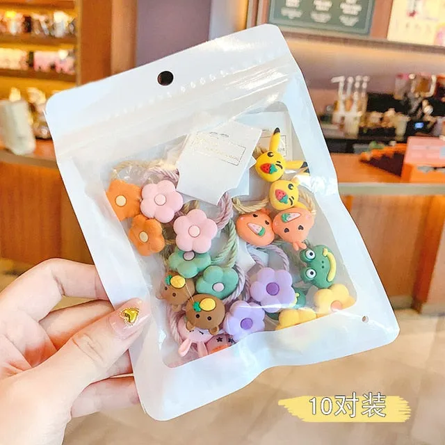 10/20 Pcs/Bag Children Cute Cartoon Shiny Flower Hair Bands Girls Baby Lovely Scrunchies Rubber Bands Kids Hiar Accessories