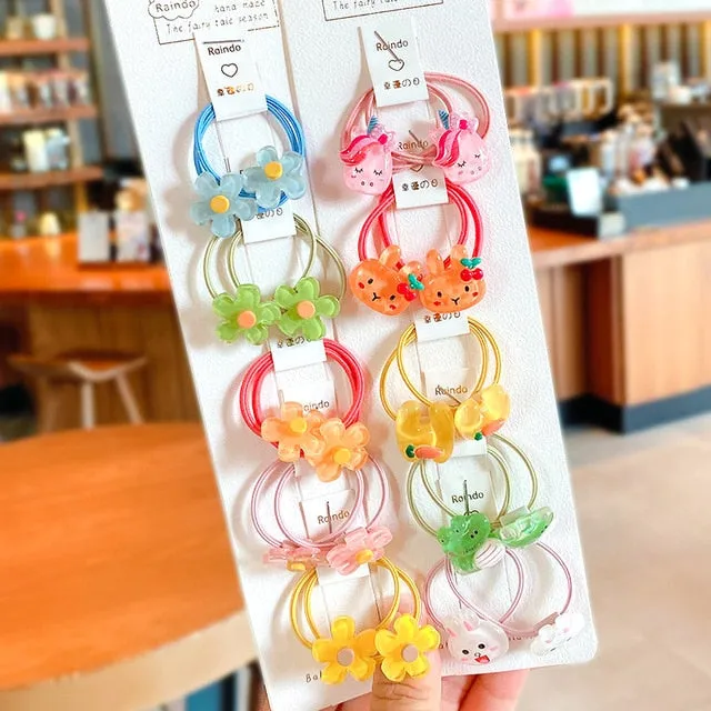 10/20 Pcs/Bag Children Cute Cartoon Shiny Flower Hair Bands Girls Baby Lovely Scrunchies Rubber Bands Kids Hiar Accessories
