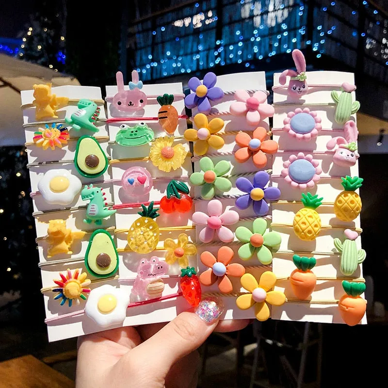 10/20 Pcs/Bag Children Cute Cartoon Shiny Flower Hair Bands Girls Baby Lovely Scrunchies Rubber Bands Kids Hiar Accessories