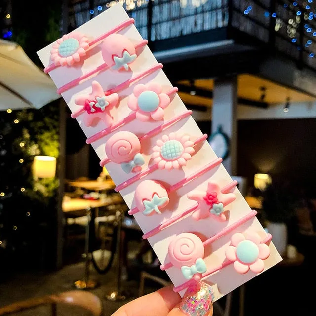 10/20 Pcs/Bag Children Cute Cartoon Shiny Flower Hair Bands Girls Baby Lovely Scrunchies Rubber Bands Kids Hiar Accessories