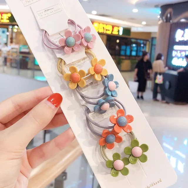 10/20 Pcs/Bag Children Cute Cartoon Shiny Flower Hair Bands Girls Baby Lovely Scrunchies Rubber Bands Kids Hiar Accessories