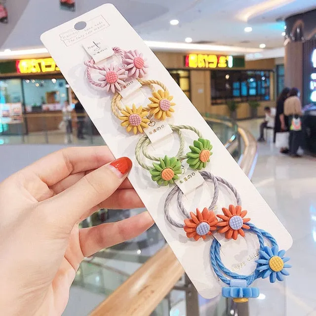 10/20 Pcs/Bag Children Cute Cartoon Shiny Flower Hair Bands Girls Baby Lovely Scrunchies Rubber Bands Kids Hiar Accessories