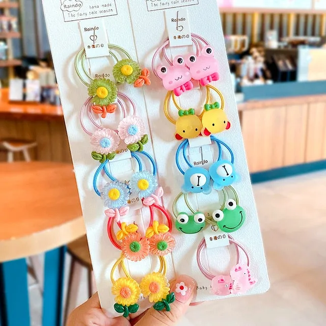10/20 Pcs/Bag Children Cute Cartoon Shiny Flower Hair Bands Girls Baby Lovely Scrunchies Rubber Bands Kids Hiar Accessories