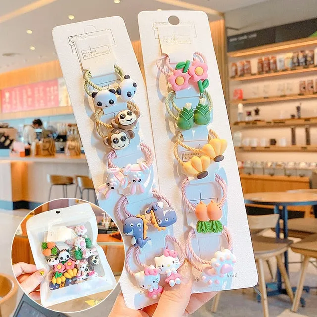10/20 Pcs/Bag Children Cute Cartoon Shiny Flower Hair Bands Girls Baby Lovely Scrunchies Rubber Bands Kids Hiar Accessories