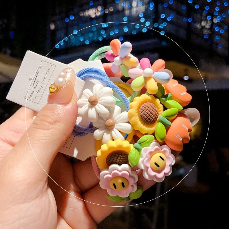 10/20 Pcs/Bag Children Cute Cartoon Shiny Flower Hair Bands Girls Baby Lovely Scrunchies Rubber Bands Kids Hiar Accessories