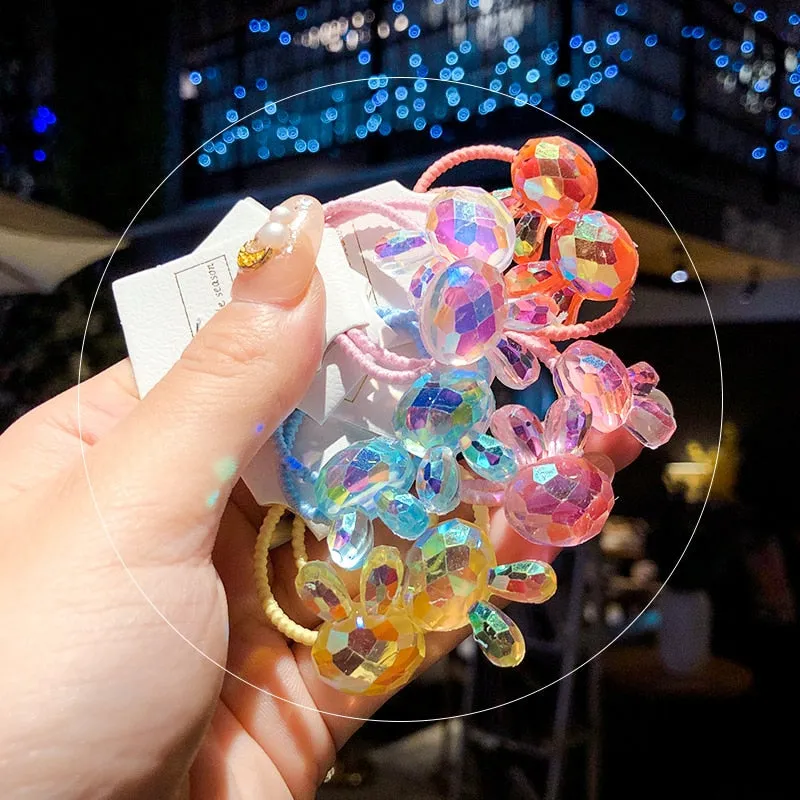 10/20 Pcs/Bag Children Cute Cartoon Shiny Flower Hair Bands Girls Baby Lovely Scrunchies Rubber Bands Kids Hiar Accessories