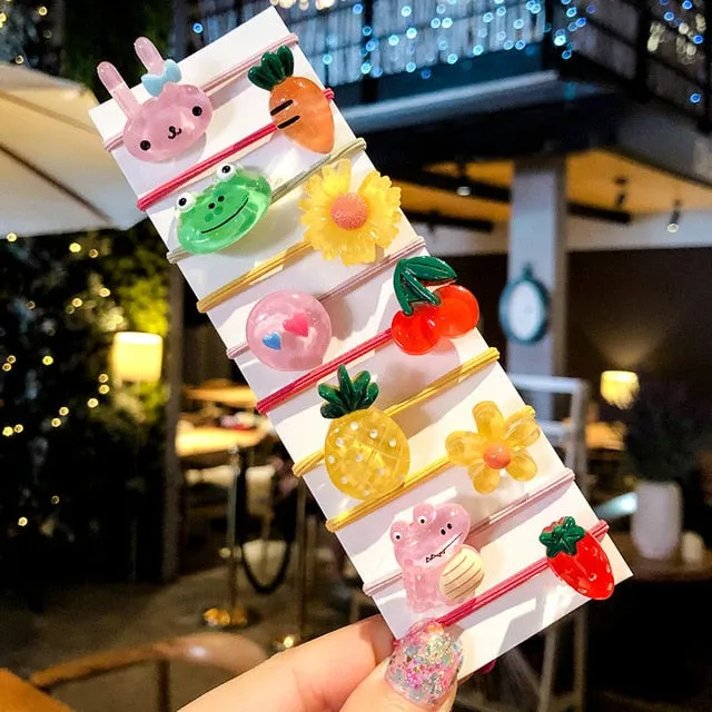 10/20 Pcs/Bag Children Cute Cartoon Shiny Flower Hair Bands Girls Baby Lovely Scrunchies Rubber Bands Kids Hiar Accessories