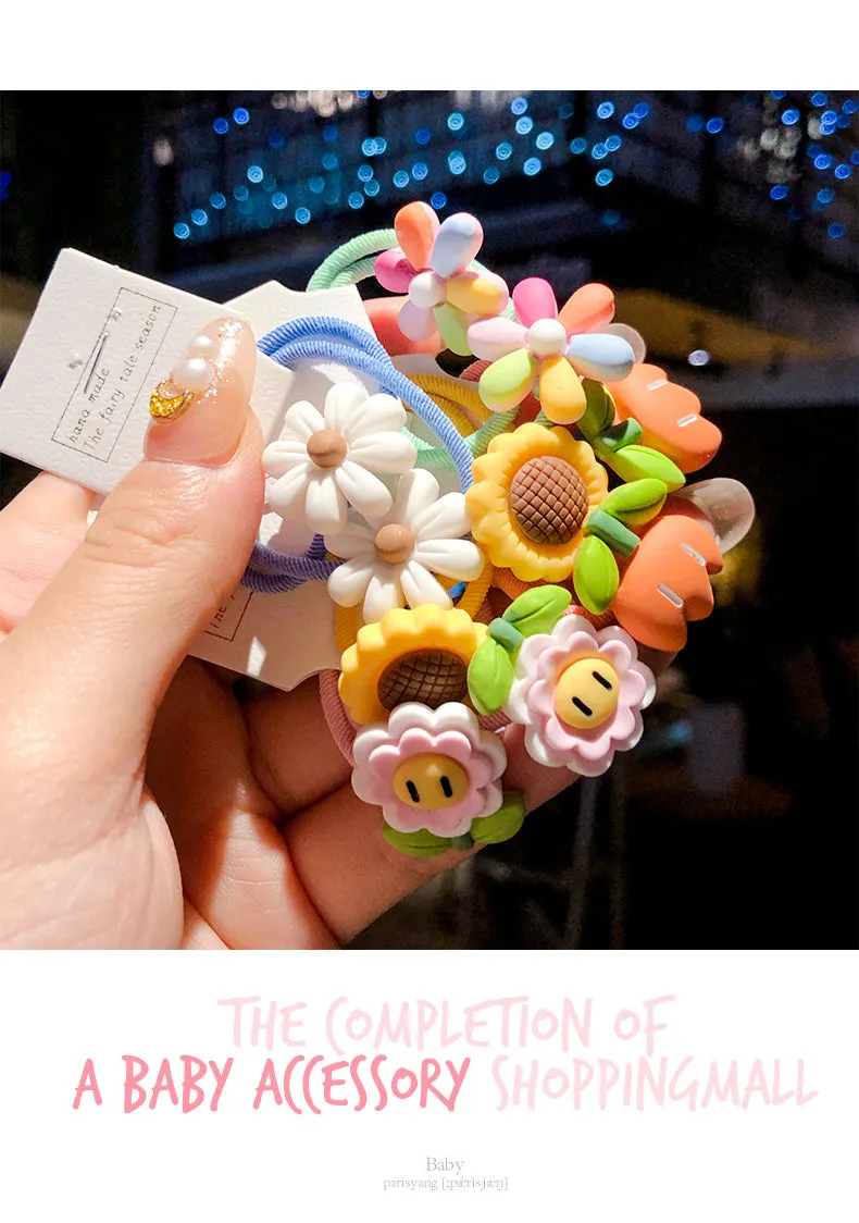 10/20 Pcs/Bag Children Cute Cartoon Shiny Flower Hair Bands Girls Baby Lovely Scrunchies Rubber Bands Kids Hiar Accessories