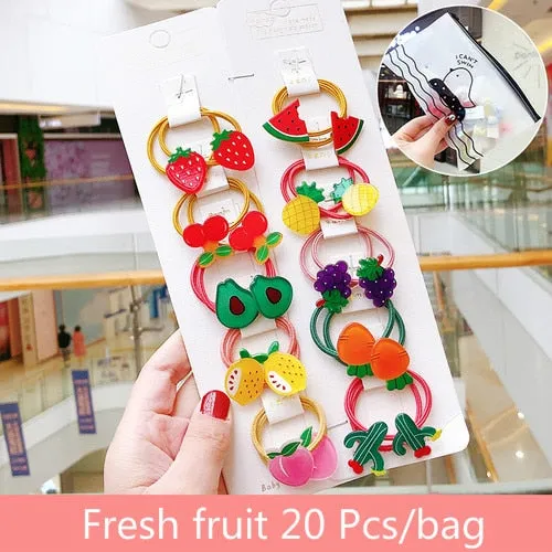 10/20 Pcs/Bag Children Cute Cartoon Shiny Flower Hair Bands Girls Baby Lovely Scrunchies Rubber Bands Kids Hiar Accessories