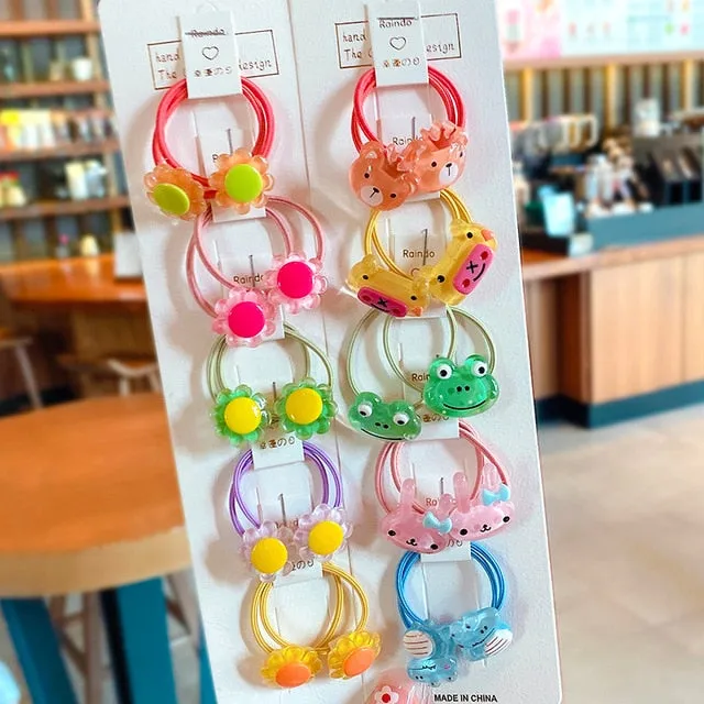 10/20 Pcs/Bag Children Cute Cartoon Shiny Flower Hair Bands Girls Baby Lovely Scrunchies Rubber Bands Kids Hiar Accessories