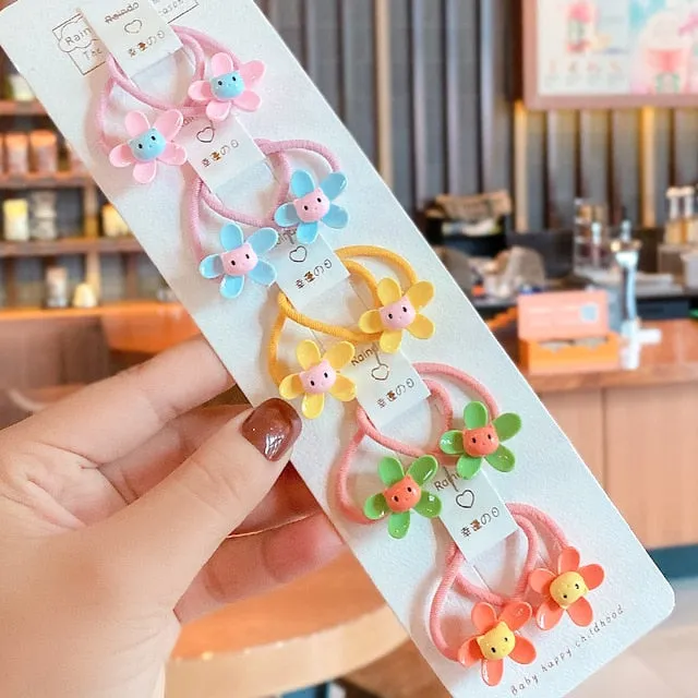 10/20 Pcs/Bag Children Cute Cartoon Shiny Flower Hair Bands Girls Baby Lovely Scrunchies Rubber Bands Kids Hiar Accessories