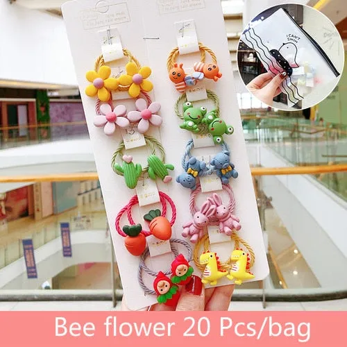 10/20 Pcs/Bag Children Cute Cartoon Shiny Flower Hair Bands Girls Baby Lovely Scrunchies Rubber Bands Kids Hiar Accessories
