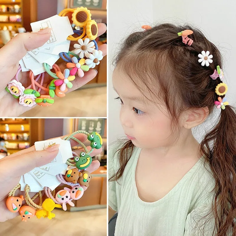 10/20 Pcs/Bag Children Cute Cartoon Shiny Flower Hair Bands Girls Baby Lovely Scrunchies Rubber Bands Kids Hiar Accessories