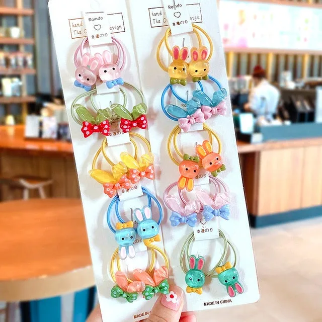 10/20 Pcs/Bag Children Cute Cartoon Shiny Flower Hair Bands Girls Baby Lovely Scrunchies Rubber Bands Kids Hiar Accessories
