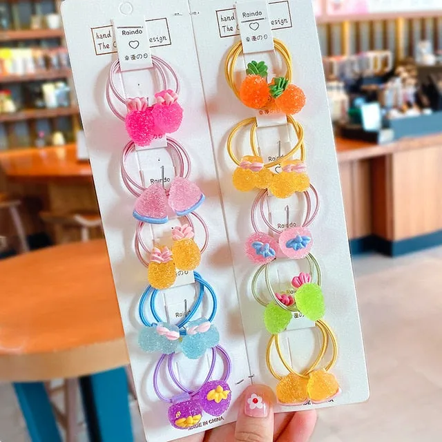 10/20 Pcs/Bag Children Cute Cartoon Shiny Flower Hair Bands Girls Baby Lovely Scrunchies Rubber Bands Kids Hiar Accessories