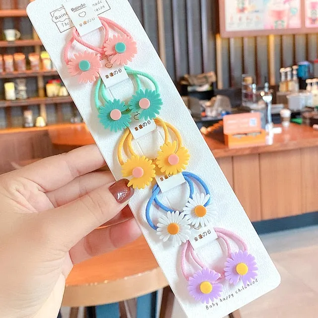 10/20 Pcs/Bag Children Cute Cartoon Shiny Flower Hair Bands Girls Baby Lovely Scrunchies Rubber Bands Kids Hiar Accessories