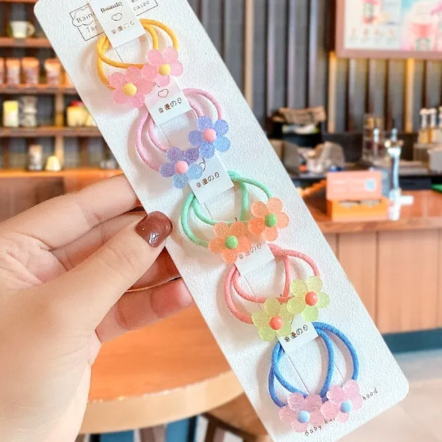 10/20 Pcs/Bag Children Cute Cartoon Shiny Flower Hair Bands Girls Baby Lovely Scrunchies Rubber Bands Kids Hiar Accessories