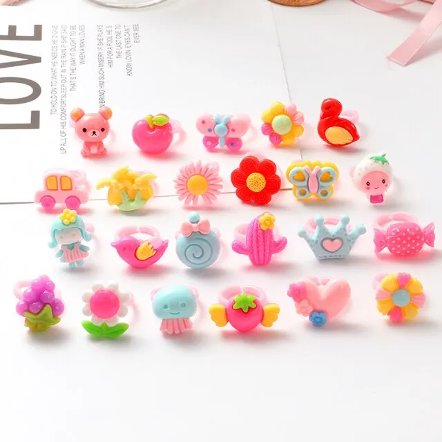 10pcs Set Children's Cartoon Rings Candy Flower Girls lovely fruit Finger Ring