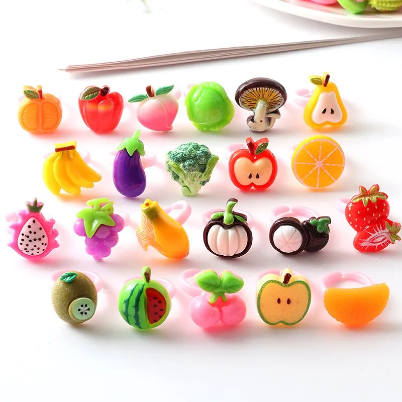 10pcs Set Children's Cartoon Rings Candy Flower Girls lovely fruit Finger Ring