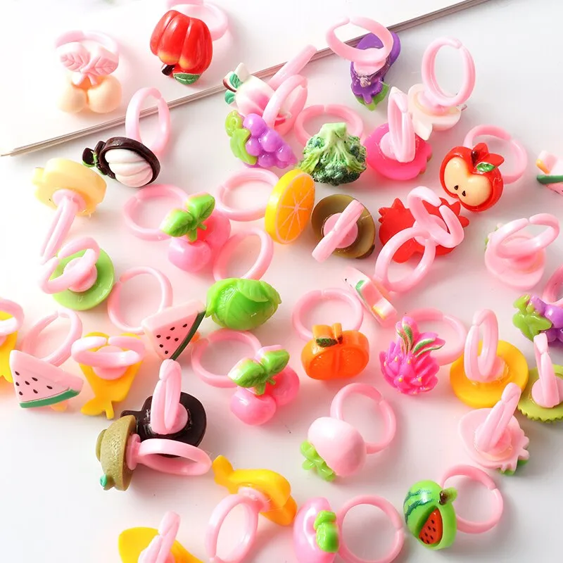 10pcs Set Children's Cartoon Rings Candy Flower Girls lovely fruit Finger Ring