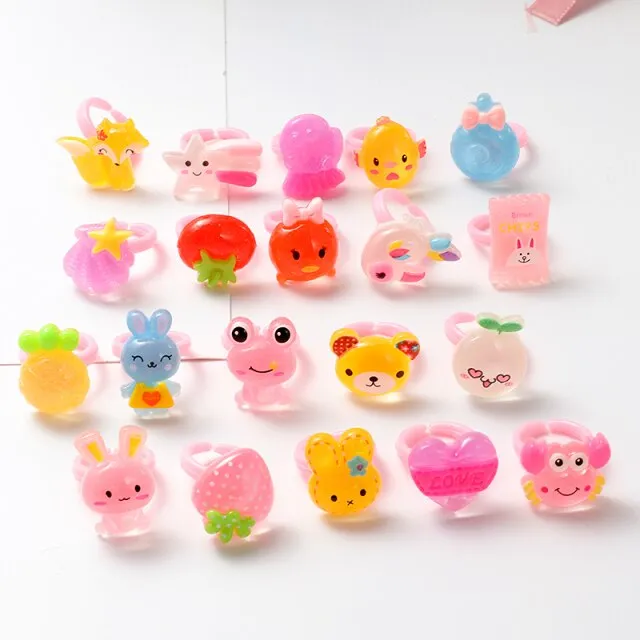 10pcs Set Children's Cartoon Rings Candy Flower Girls lovely fruit Finger Ring