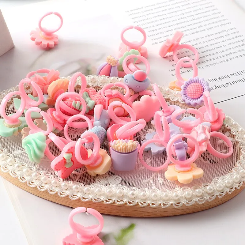 10pcs Set Children's Cartoon Rings Candy Flower Girls lovely fruit Finger Ring