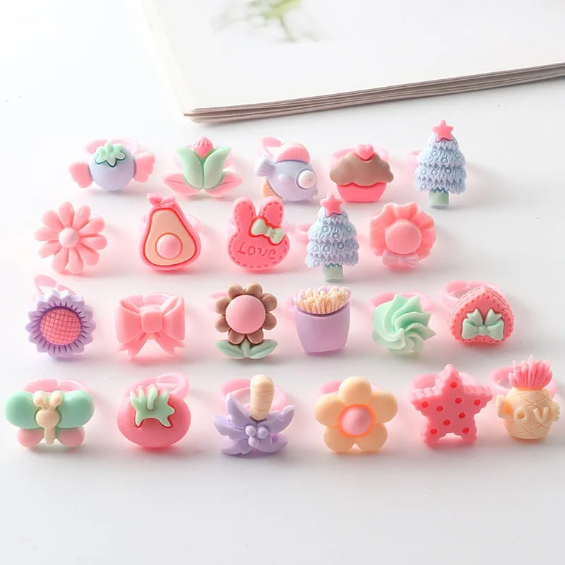 10pcs Set Children's Cartoon Rings Candy Flower Girls lovely fruit Finger Ring