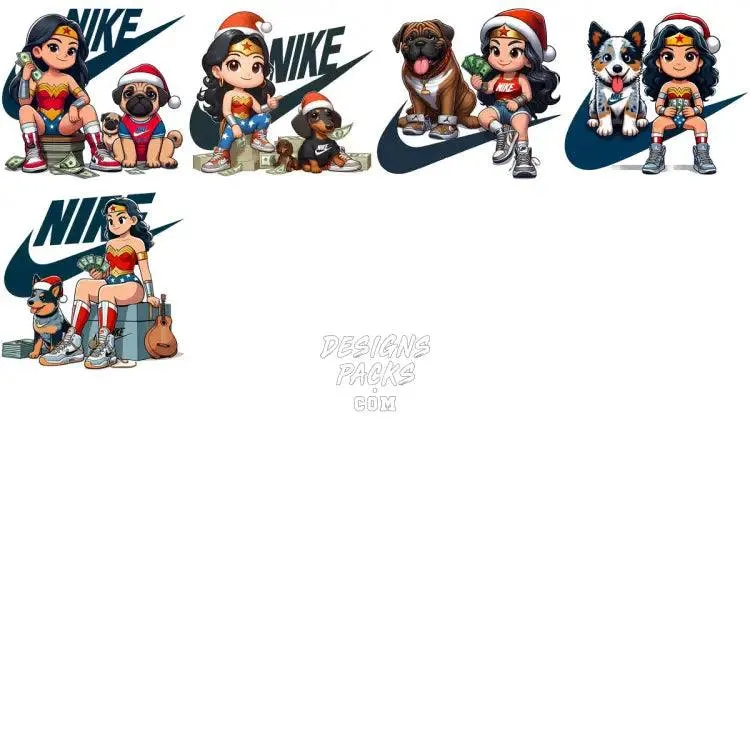 110 Cartoon Superhero Girl Dogs Christmas Swoosh Brand Designs Bundle PNG