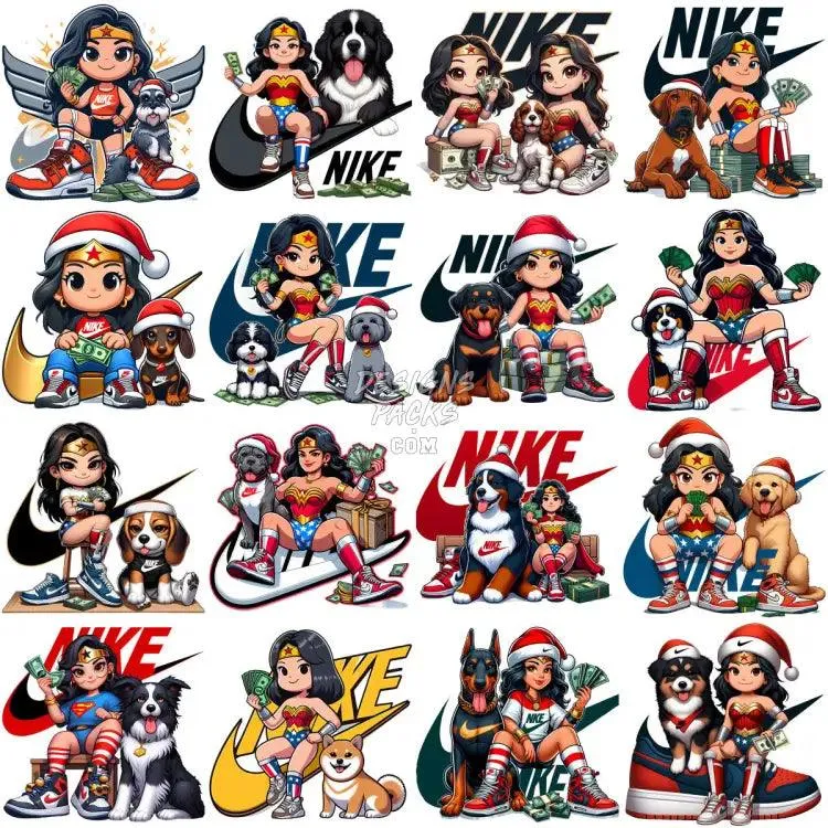110 Cartoon Superhero Girl Dogs Christmas Swoosh Brand Designs Bundle PNG