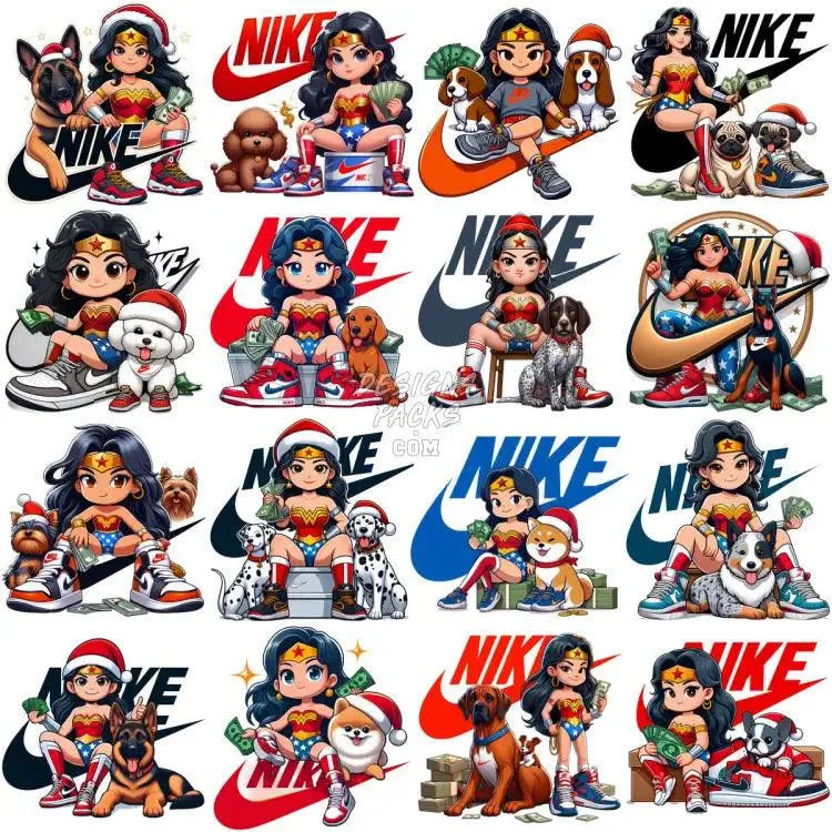 110 Cartoon Superhero Girl Dogs Christmas Swoosh Brand Designs Bundle PNG
